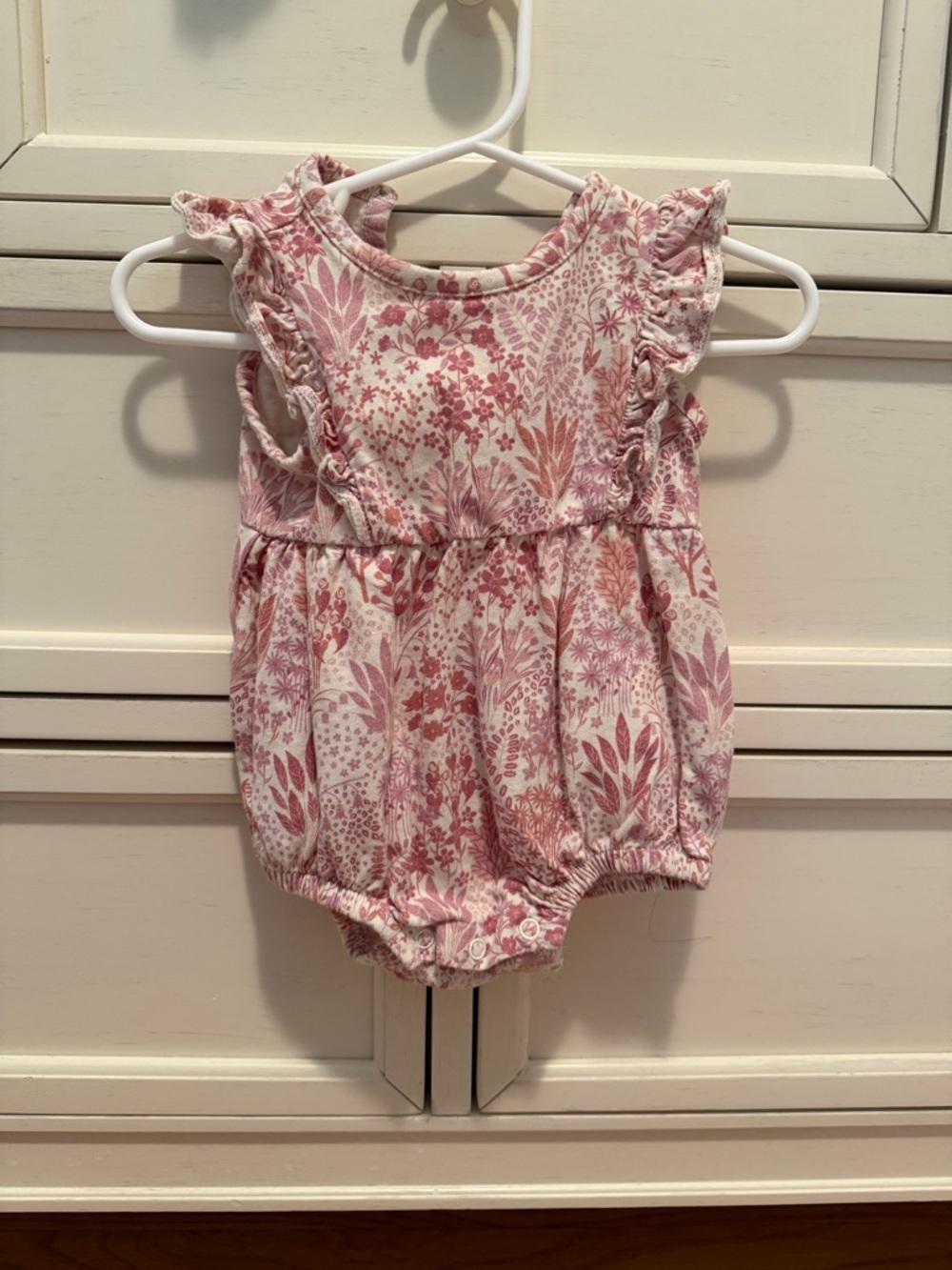 Baby Girls Floral Pink Ruffle One-Piece Romper